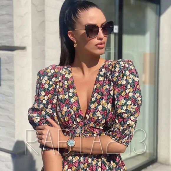 ZARA PRINTED DRESS WITH SHOULDER PADS - Picture 4 of 13